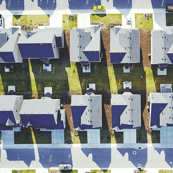 Aerial view of a suburban residential area